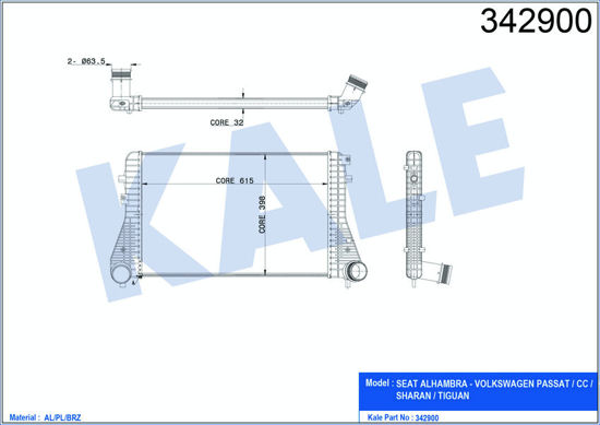 Turbo Radyatörü Intercooler Passat-Tiguan-Sharan-Alhambra 2.0tdı 08 615x398x32 A resmi