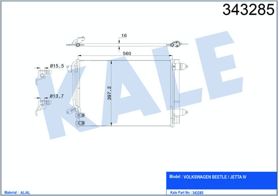 Klima Radyatörü Kondenser Jetta 10 582x378x16 Al/Brz resmi