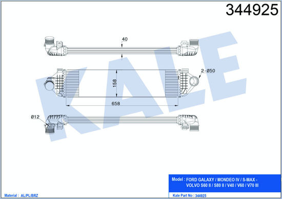 Turbo Radyatörü Intercooler Galaxy-Mondeo Iv-Smax 1.6 Ecoboost 658x159x40 Al/Pl/ resmi