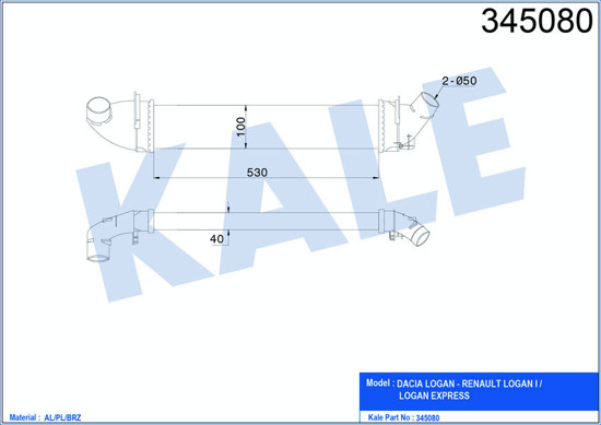 Turbo Radyatörü Intercooler Dacıa Logan 04 Sandero 08 1.5 Dci 654x113x108 Mek. A resmi