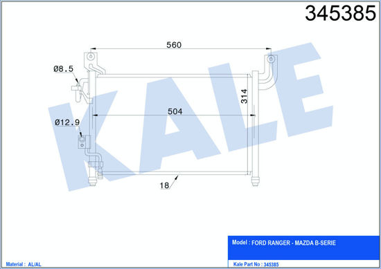 Klima Radyatörü Kondenser Ford Ranger 98 525x292x16 Oto.-Mek. Al/Al resmi