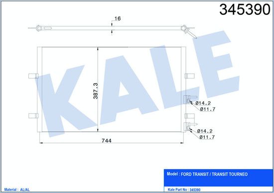 Klima Radyatörü Kondenser Ford Transit 2.2 Tdci-2.4 Tdci 06 839x391x16 Al/Al resmi