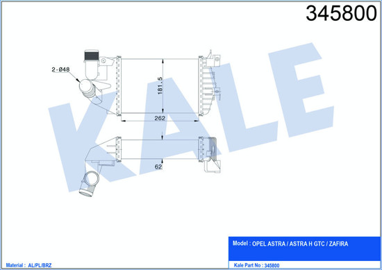 Turbo Radyatörü Intercooler Astra H-Zafıra Al/Pl/Brz 262x181.5x62 resmi