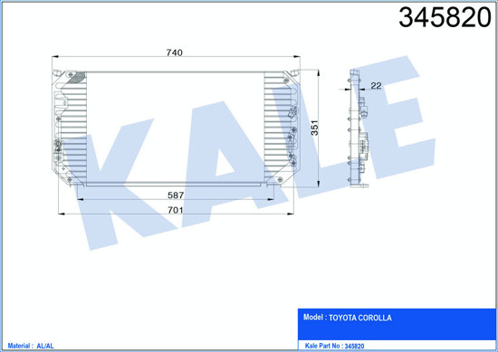 Klima Radyatörü Kondenser Corolla 1.6 Si-1.8 Gt Ae 101 92-97 692x342x20 Al/Al resmi