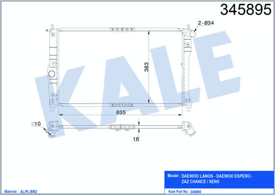 Su Radyatörü Daewoo Lanos 1.4-1.5-1.6 97 635x382x16 Ac Mek Al/Pl/Brz resmi