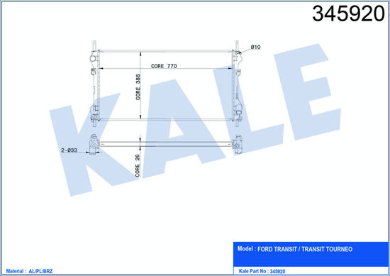 Su Radyatörü Ford Transit V184 2.0dı-Tdci 00-06 770x389x26 Ac /- Mek Al/Pl/Brz resmi