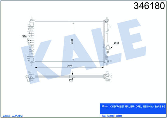 Su Radyatörü Insıgnıa 2.0 Cdtı 08 Ac /- Mek 680x379x26 Al/Pl/Brz resmi