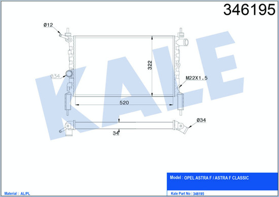 Su Radyatörü Brazing Astra F 1.4ı-1.6ı Klimasız Mek 525x298x22 Al/Pl/Brz resmi