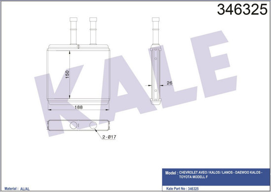 Kalorifer Radyatörü Brazing Daewoo Kalos 03 Chevrolet Aveo 06 Kalos 05 151x192x2 resmi