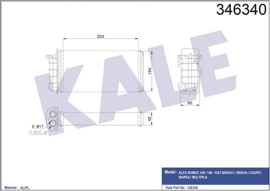 Kalorifer Radyatörü Bravo 95-01 Brava 95-01 Marea 96-02 250x140x42 resmi