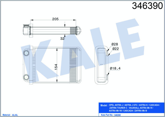 Kalorifer Radyatörü Opel Astra J-Astra J Gtc-Astra K-Cascada-Zafıra Tourer C resmi