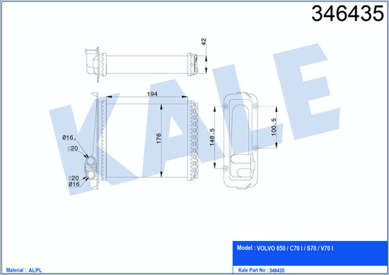 Kalorifer Radyatörü Volvo 850 91-96 C70 98-05 S70 97-00 V70 97-00 resmi