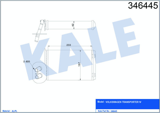 Kalorifer Radyatörü Vw Transporter T4 1.9d-Td-2.0d-2.4d-2.5d-Td Ön 234x157x42 Ac resmi