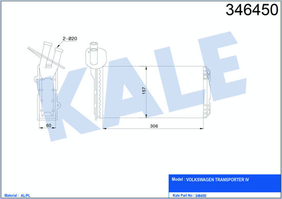 Kalorifer Radyatörü Vw Transporter T4 1.9d-Td-2.0d-2.4d-2.5d-Td Arka 306x157x42 resmi