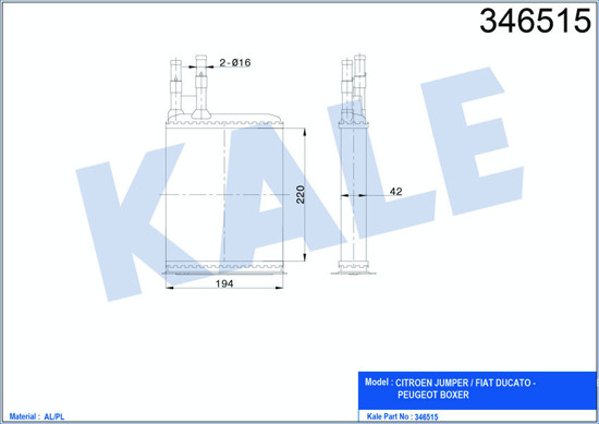 Kalorifer Radyatörü Ducato-Boxer-Jumper 94-02 220x195x42 resmi