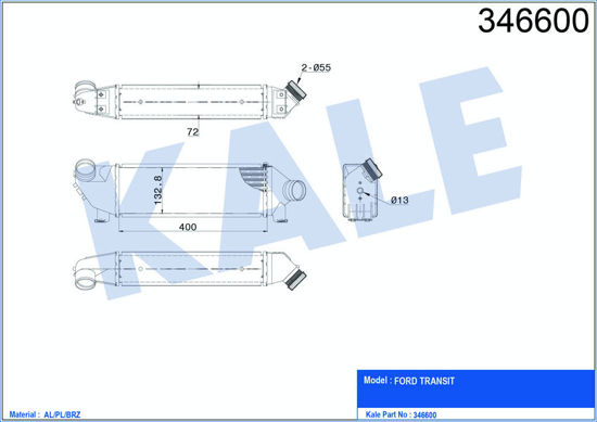 Turbo Radyatörü Intercooler Transit V184 Önden Çeker 125ps 01-06 Al/Pl/Brz 399x1 resmi