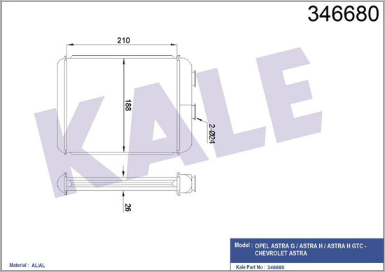 Kalorifer Radyatörü Brazing Astra F-Astra G-Astra H Yüzüklü Mek Otom 208x183x26 resmi