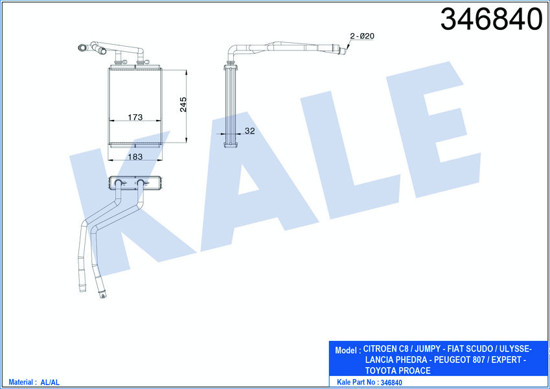 Kalorifer Radyatörü Scudo 07 Jumpy 07 Ulysse 07 P807 05 250x180x33 resmi