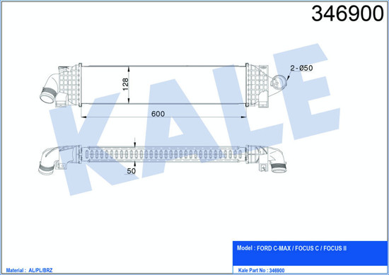 Turbo Radyatörü Intercooler Focus-Cmax 1.6tdcı 03 600x128x50 Al-Pl-Brz resmi