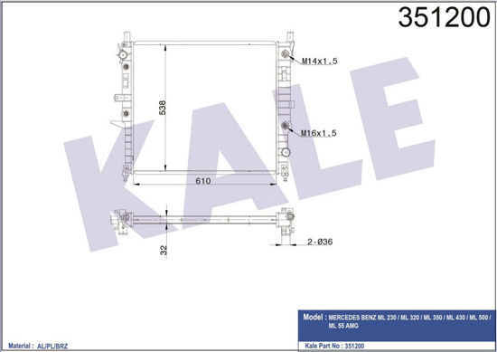 Su Radyatörü Mercedes Benz Ml230-Ml350-Ml430-Ml500-Ml55 Amg Al-Pl-Brz 610x548x40 resmi