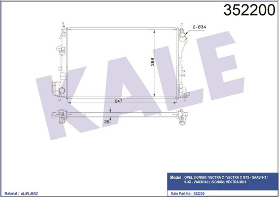 Su Radyatörü Vectra C-Sıgnum 1.6-1.8 16v 02 Ac Klimasız Mek Al/Pl/Brz 650x415x23 resmi