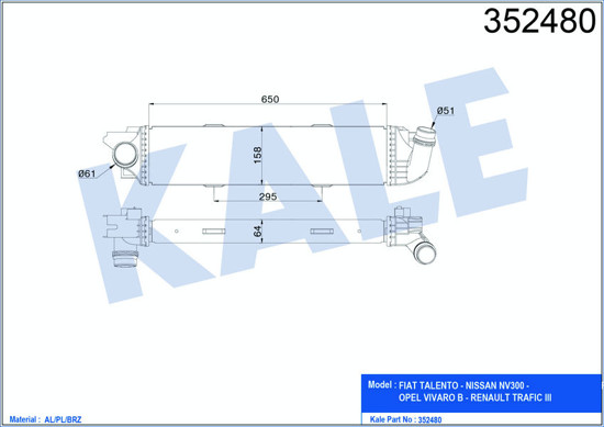 Turbo Radyatörü Renault Trafiç  3-Opel Vıvaro 1.6dcı 650x157x64 resmi