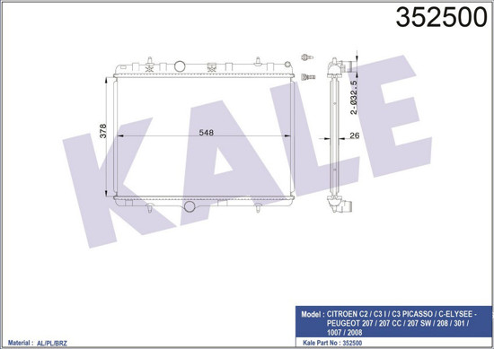 Su Radyatörü C3 02 C2 03 207 07 1.4-1.6 16v-1.6hdı Ac Mek Al/Pl/Brz 378x538x28 resmi