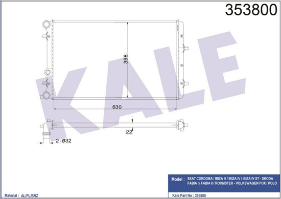 Su Radyatörü Polo-Fabıa Asz 1.4tdı 04-10 630x398x22 Al-Pl-Brz resmi