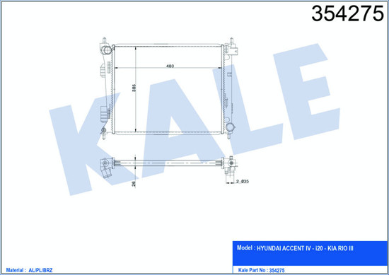 Su Radyatörü Brazing Accent Blue-İ20-Kıa Rio Dizel 11 Manuel 480x382x26 Al-Pl-Br resmi