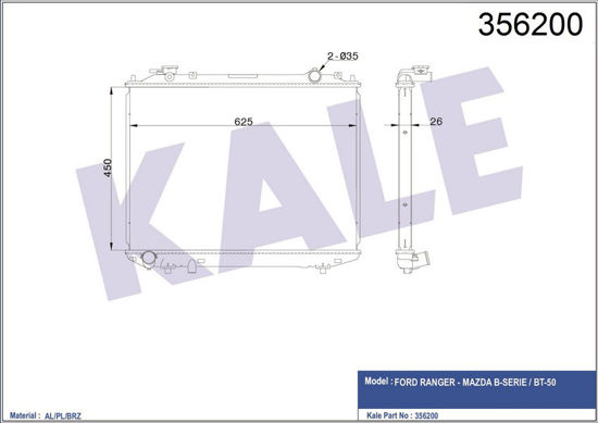 Su Radyatörü Ranger 2.5d 98-03 450x625x26 Al-Pl-Brz resmi