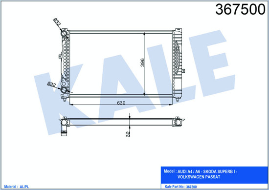 Su Radyatörü A4-A6 1.8-Passat 1.6 1.8 00-05 630x396x34 Al-Pl resmi