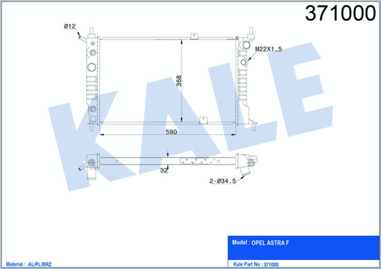 Su Radyatörü Astra F Al/Pl/Brz 590x358x32 resmi