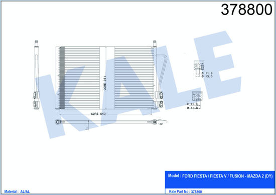 Klima Radyatörü Kondenser Fiesta-Fusıon 1.4d - Benzinli 02-12 Al-Al 580x361x16 resmi