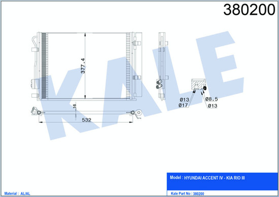 Klima Radyatörü Kondenser Accent Blue 1.4i / Kıa Rio Iıı Al/Al 530x371x16 resmi