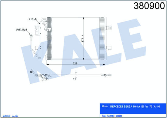 Klima Radyatörü Kondenser Mercedes Benz A140-A160-A170-A190 Al-Al 510x380x16 resmi