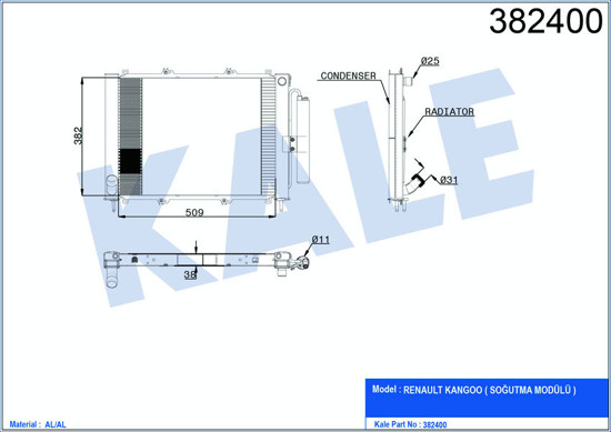 Radyatör Kondenser Kango 1.9 Dci 03 Mek Ac Al/Al 595x377x40 resmi