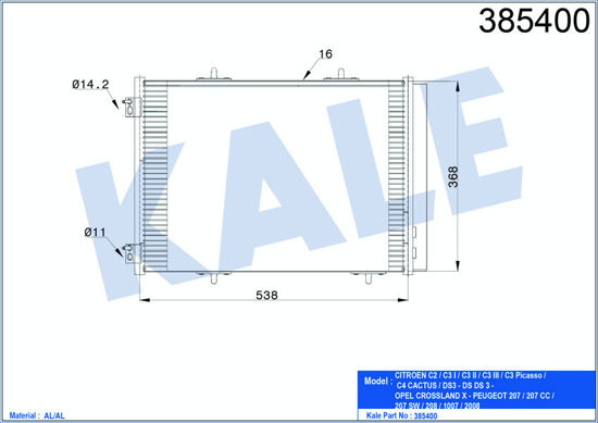 Klima Radyatörü Kondenser 207 06 C3 09 Ds3 10 1.6hdı-1.6 16v Al/Al 538x368x16 resmi