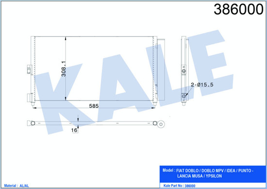 Klima Radyatörü Kondenser Doblo 01 Idea 04 Punto 03 Ypsılon 06-11 1.3 Jtd-1.9jtd resmi