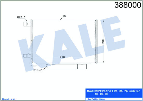 Klima Radyatörü Kondenser Mercedes Benz A150-B150 Al-Al 618x408x16 resmi