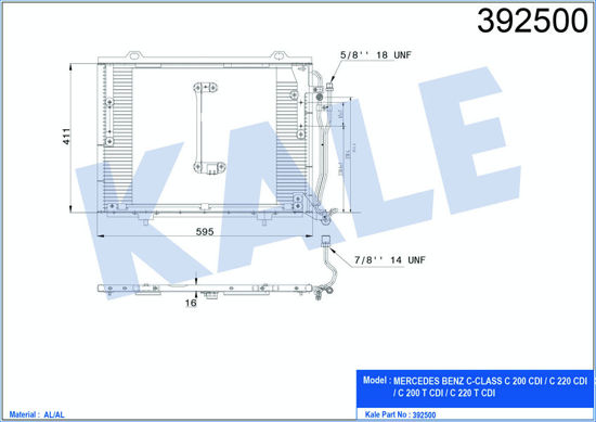 Klima Radyatörü Kondenser Mercedes Benz C200-C200t-C220-C220t Al-Al 590x440x16 resmi