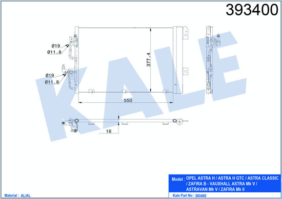 Klima Radyatörü Kondenser Astra H-Zafıra B Al/Al 590x380x16 resmi