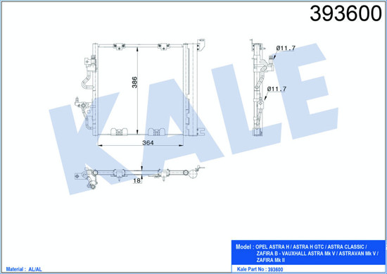 Klima Radyatörü Kondenser Astra H L48 -Zafıra B A05 Al/Al 405x385x18 resmi