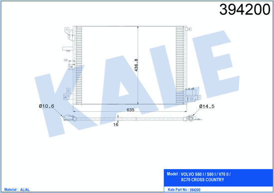 Klima Radyatörü Kondenser Volvo S60 I-S80 I-V70 Iı-Xc70 Al-Al 632x440x16 Tüpsüz resmi