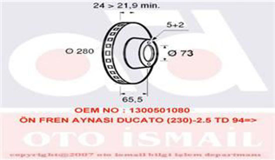 Ön Fren Aynası Boxer I-Iı 94 Jumper I-Iı 94 Ducato I-Iı 94 280x24x5dlxhavalı resmi