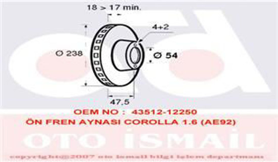 Ön Fren Aynası Corolla 1.6-İe 16v 87-92 -1.6 İe 16v 88-92 -1.9 D 87-89 Ae92 238x resmi