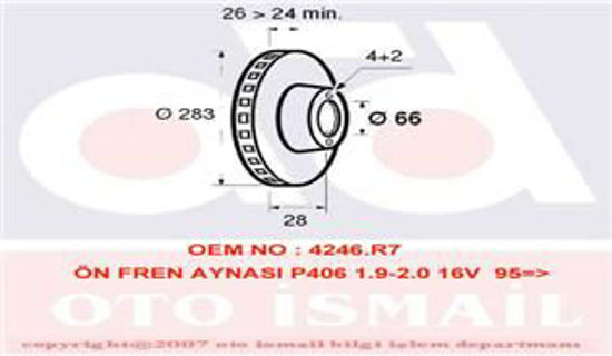 Ön Fren Aynası 406 1.9td-2.0 16v-2.1td-2.2 Hdi-3.0v6 95/5.04 Xantıa 2.0i 95/4.03 resmi