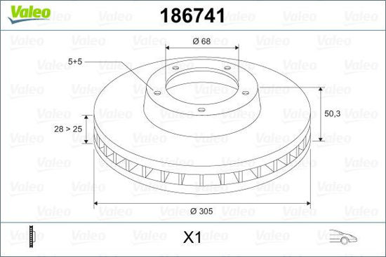 Ön Fren Aynası Volvo S60 00-10 S80 98-06 V70 97-07 Xc70 00-07 305x25x5dlx Büyük resmi