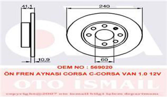 Ön Fren Aynası Corsa C Z12xe 1.0-1.2-1.2 16v- Twınport 00 240x10.9x6dl resmi