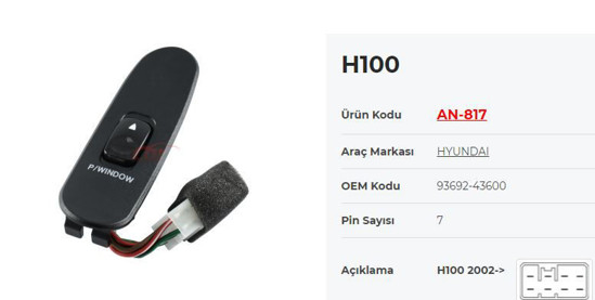 Cam Acma Anahtarı Sag Teklı  H100 2002=> resmi