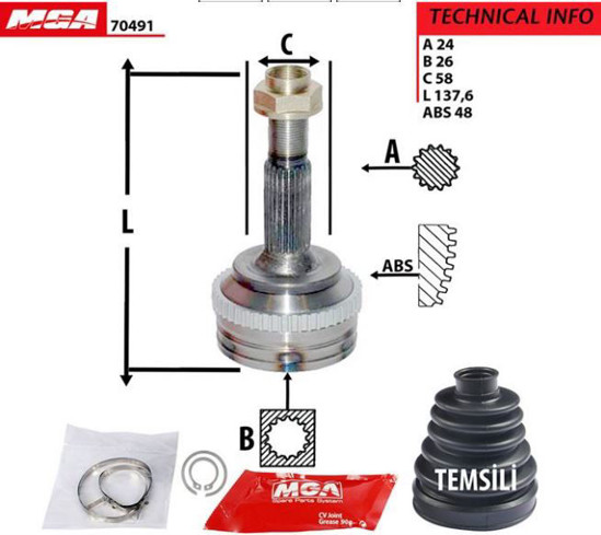 Aks Kafa Dış-(Abslı)-(Toyota: Yarıs 99>05 "1.0 16v" )  (24x26x58-Abs-48) resmi